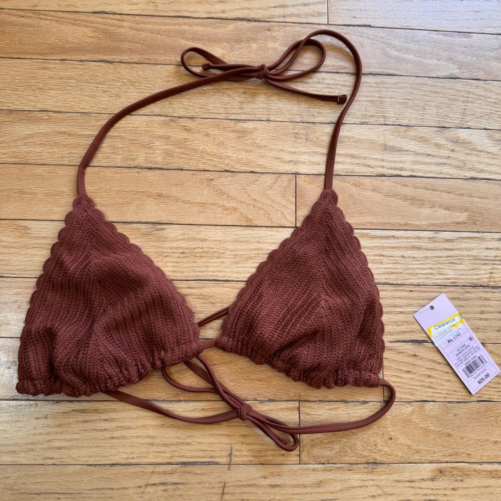 Wild Fable Brown Crochet Scalloped Triangle Bikini Top XL (16)‎ NWT